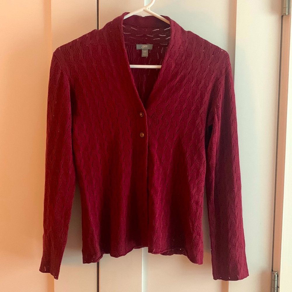 J Jill Eyelet Detail Button Down V-Neck Cardigan Sweater, Size XSP